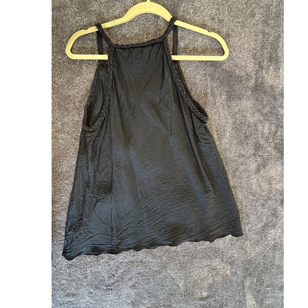Banana Republic Womens Black Braided Neckline Sleeveless Pleated Tank Top Large